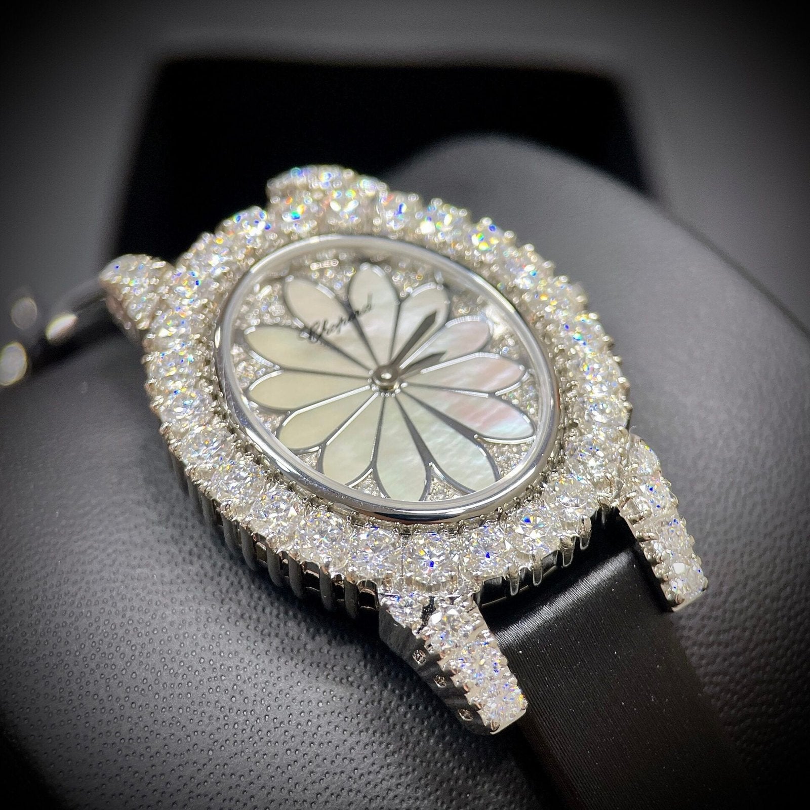 Chopard Mother Of Pearl Dial Watch Full Diamond Moissanite 34mm