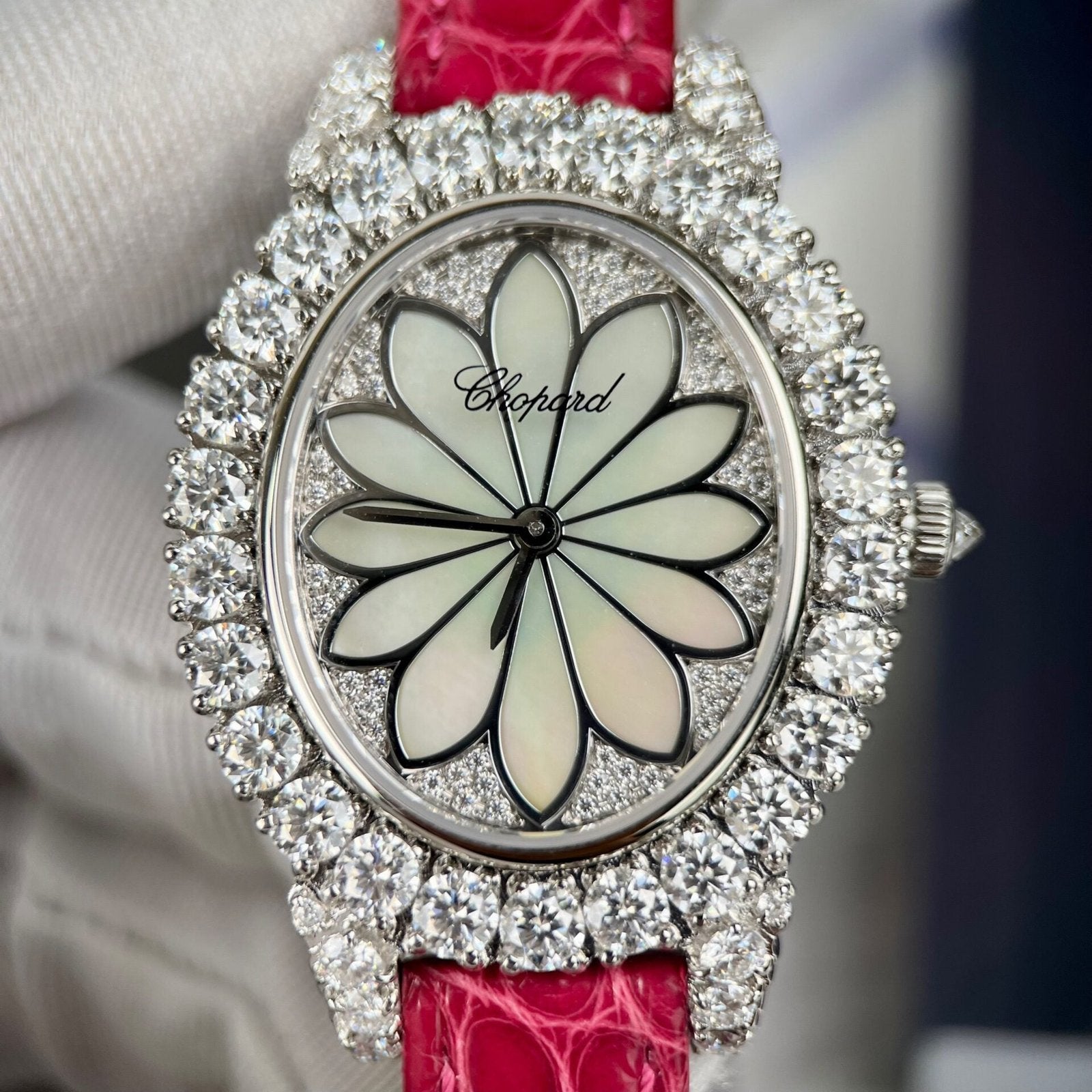 Chopard Women’s Watch Red Full Moissanite Diamond 34mm