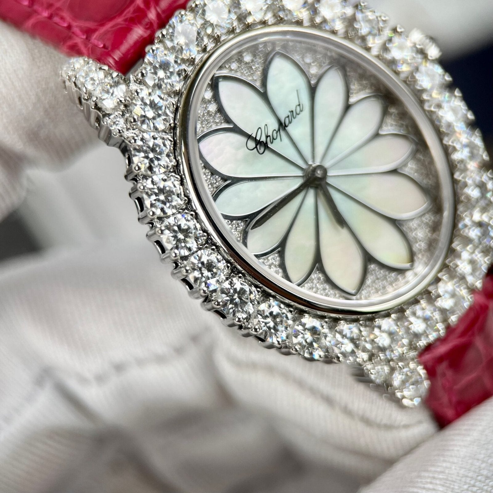 Chopard Women’s Watch Red Full Moissanite Diamond 34mm