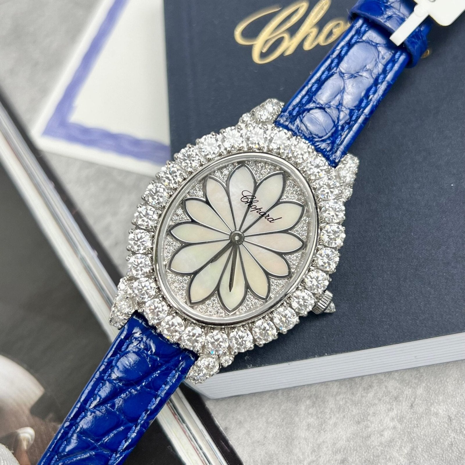 Chopard Women’s Watch Full Diamond Moissanite Blue 34mm