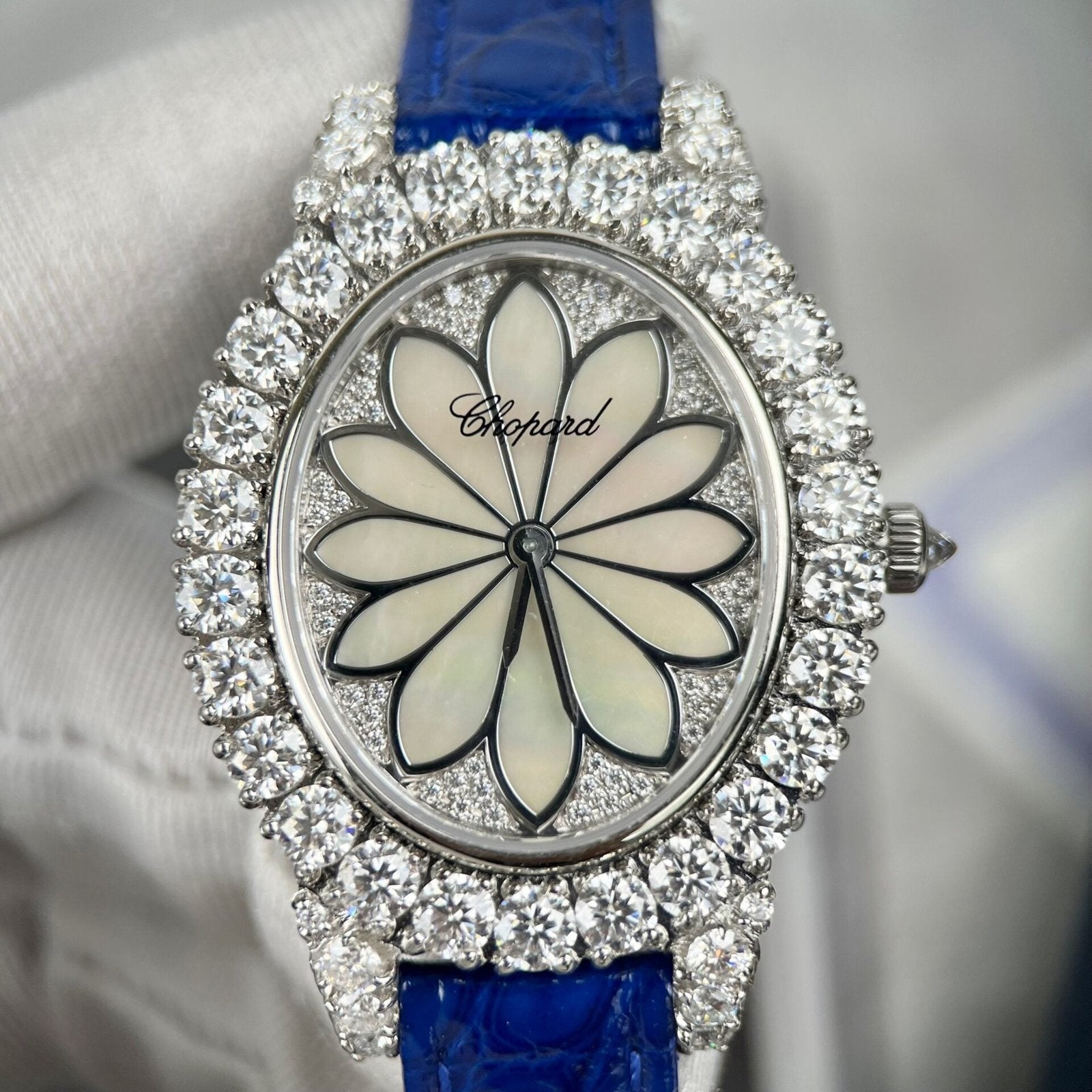 Chopard Women’s Watch Full Diamond Moissanite Blue 34mm
