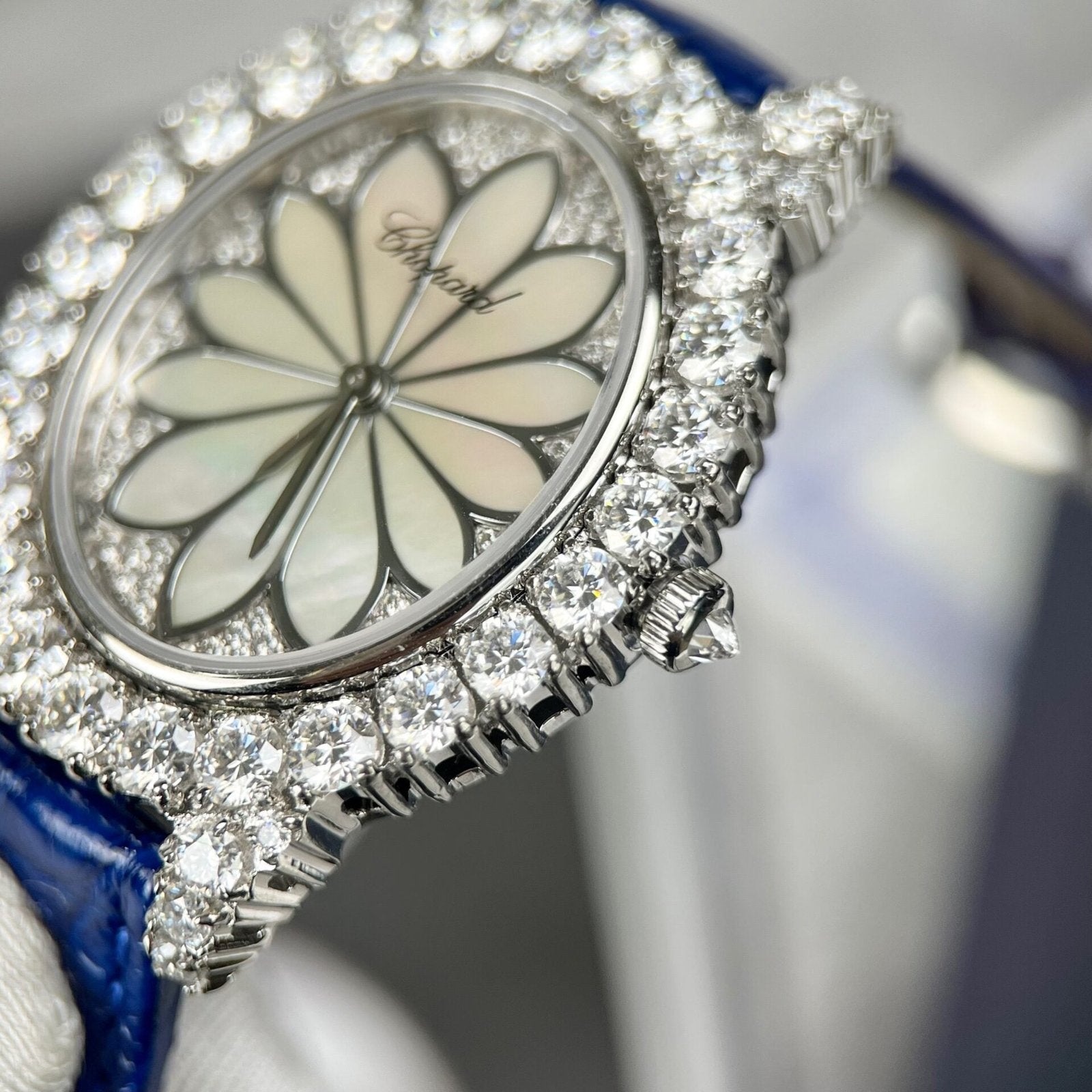 Chopard Women’s Watch Full Diamond Moissanite Blue 34mm