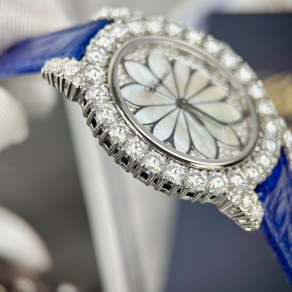 Chopard Women’s Watch Full Diamond Moissanite Blue 34mm