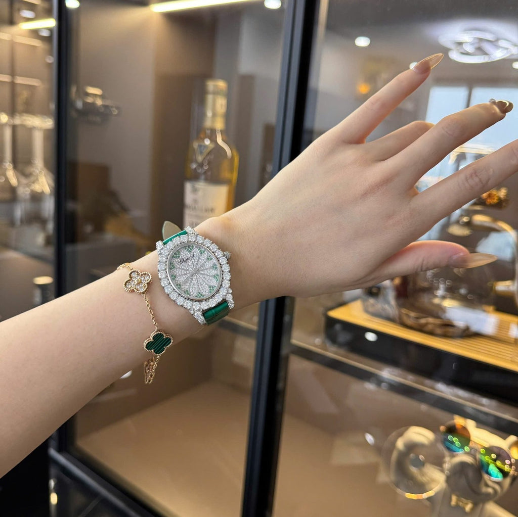 Chopard Women Green Watch Custom Diamonds Moissanite 34mm