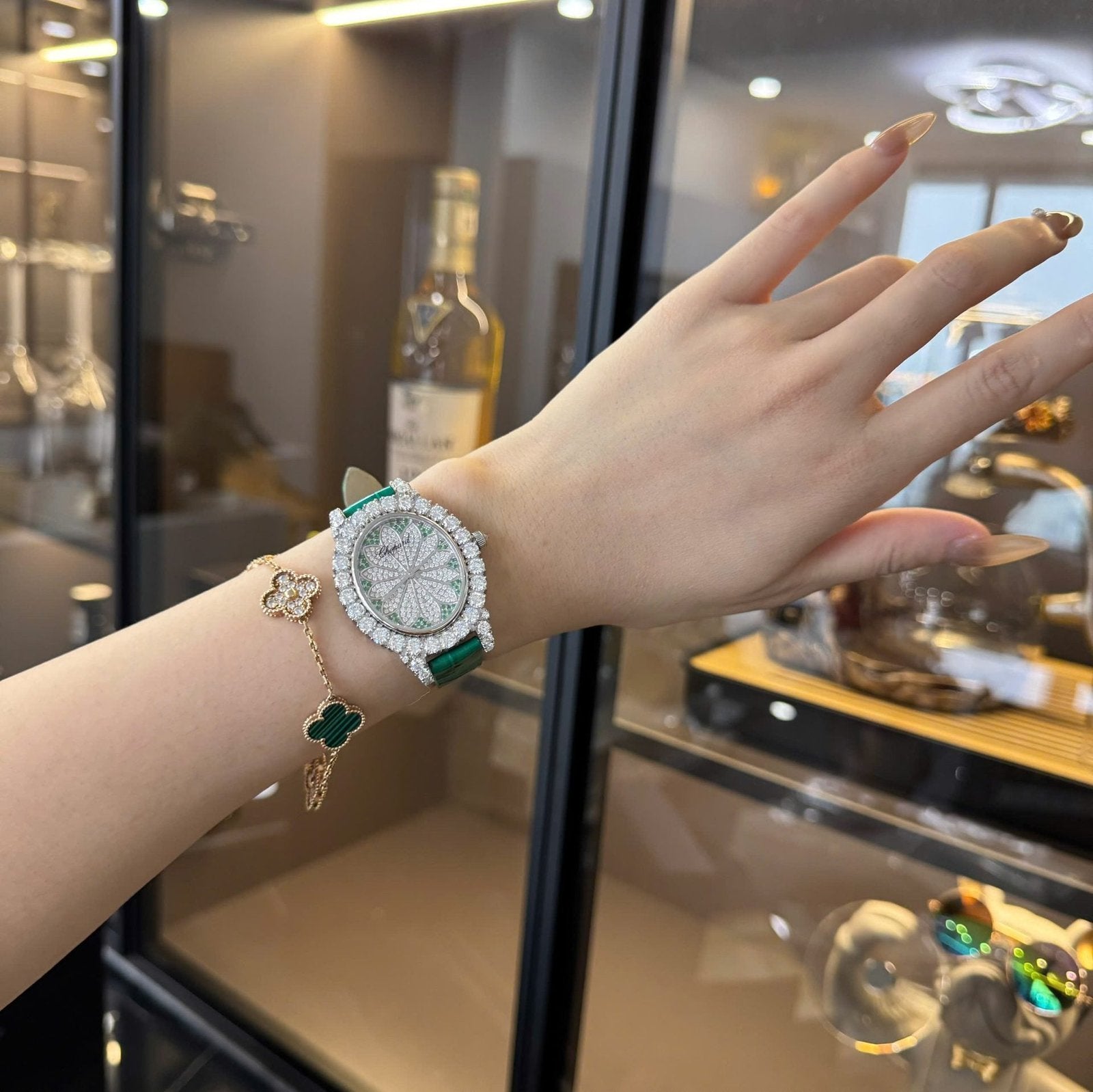 Chopard Women Green Watch Custom Diamonds Moissanite 34mm