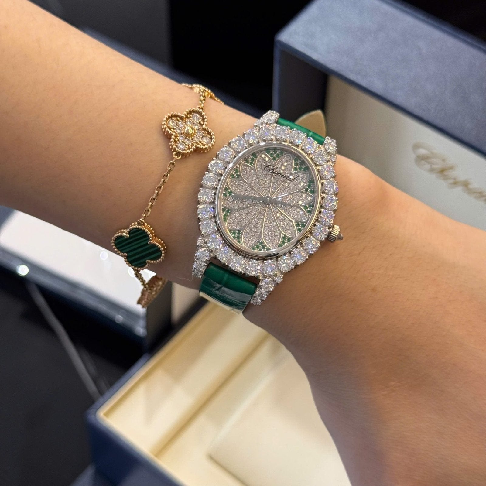 Chopard Women Green Watch Custom Diamonds Moissanite 34mm