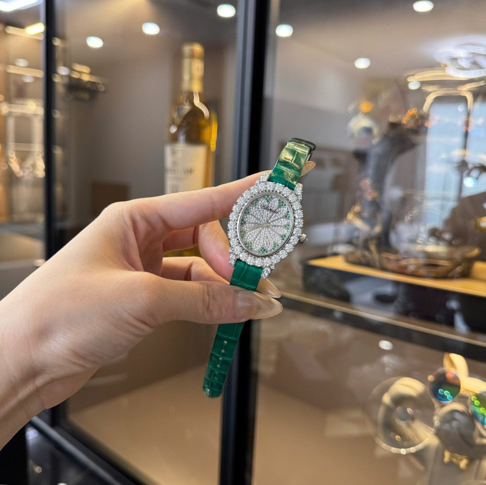 Chopard Women Green Watch Custom Diamonds Moissanite 34mm