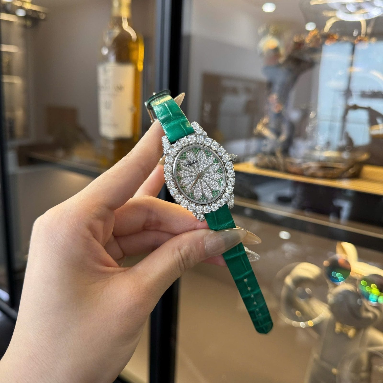 Chopard Women Green Watch Custom Diamonds Moissanite 34mm
