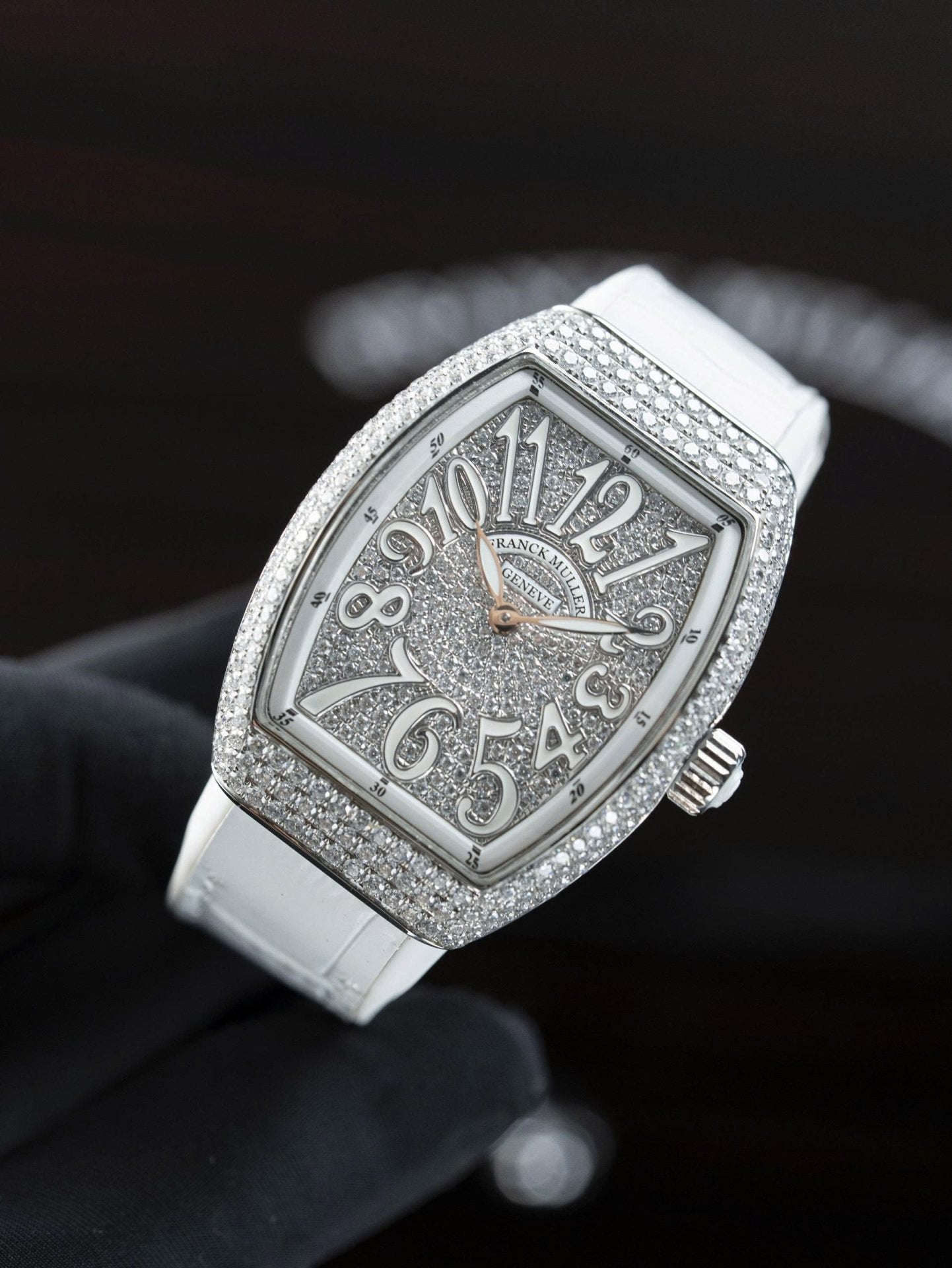 Franck Muller V32 White Watch Moissanite Diamonds 36mm