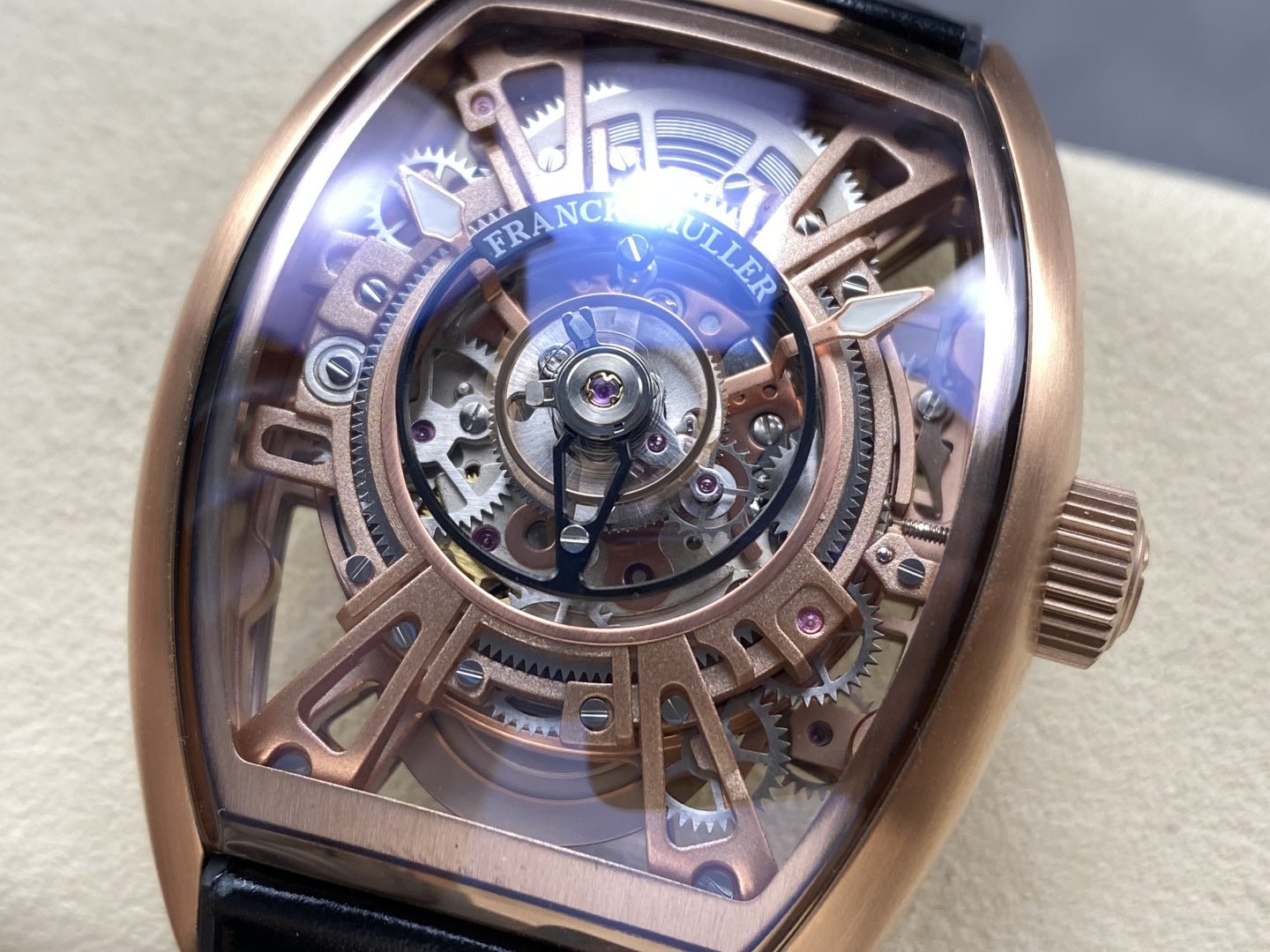 Franck Muller High End Watch Curvex CX Grand Central Tourbillon Skeleton Rose Gold 36x53mm