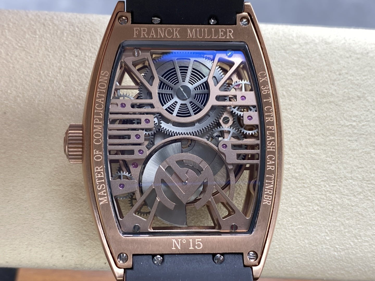 Franck Muller High End Watch Curvex CX Grand Central Tourbillon Skeleton Rose Gold 36x53mm