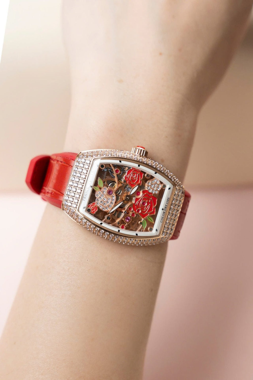 Franck Muller Watch Vanguard V32 Skeleton Red Flower Dial 36mm