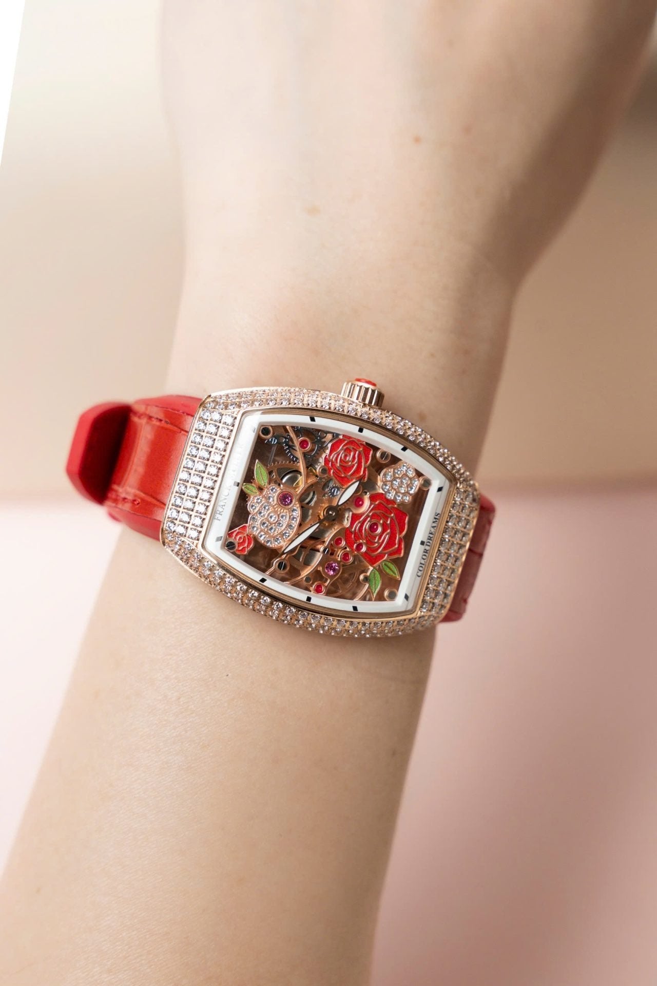 Franck Muller Watch Vanguard V32 Skeleton Red Flower Dial 36mm