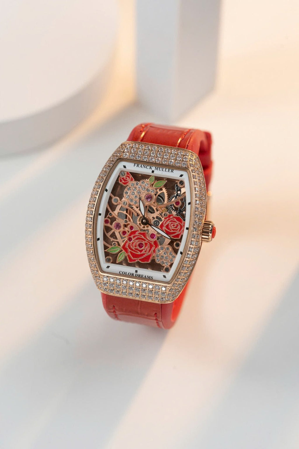 Franck Muller Watch Vanguard V32 Skeleton Red Flower Dial 36mm