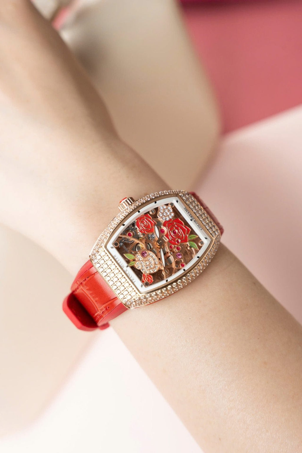 Franck Muller Watch Vanguard V32 Skeleton Red Flower Dial 36mm