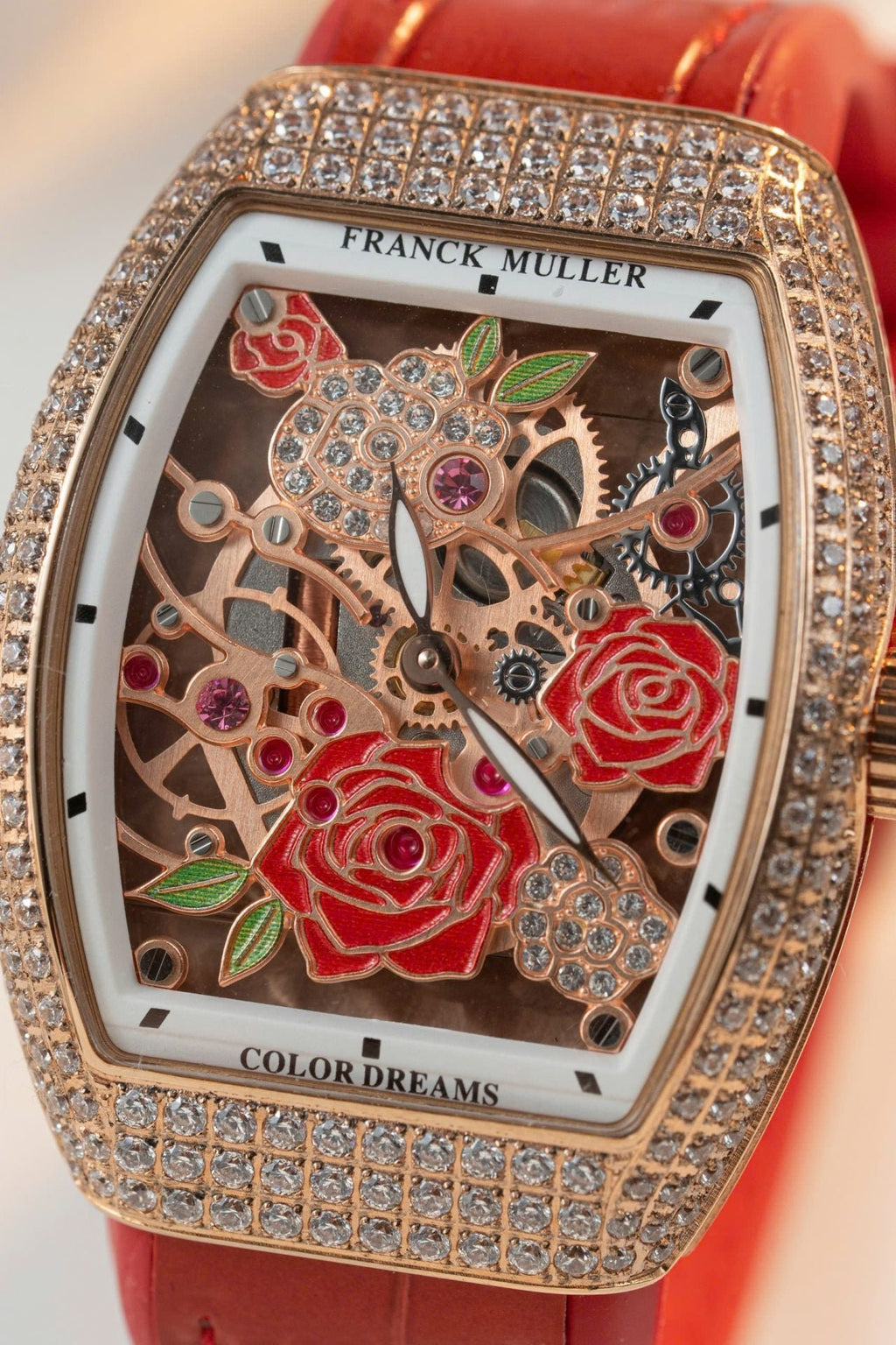 Franck Muller Watch Vanguard V32 Skeleton Red Flower Dial 36mm