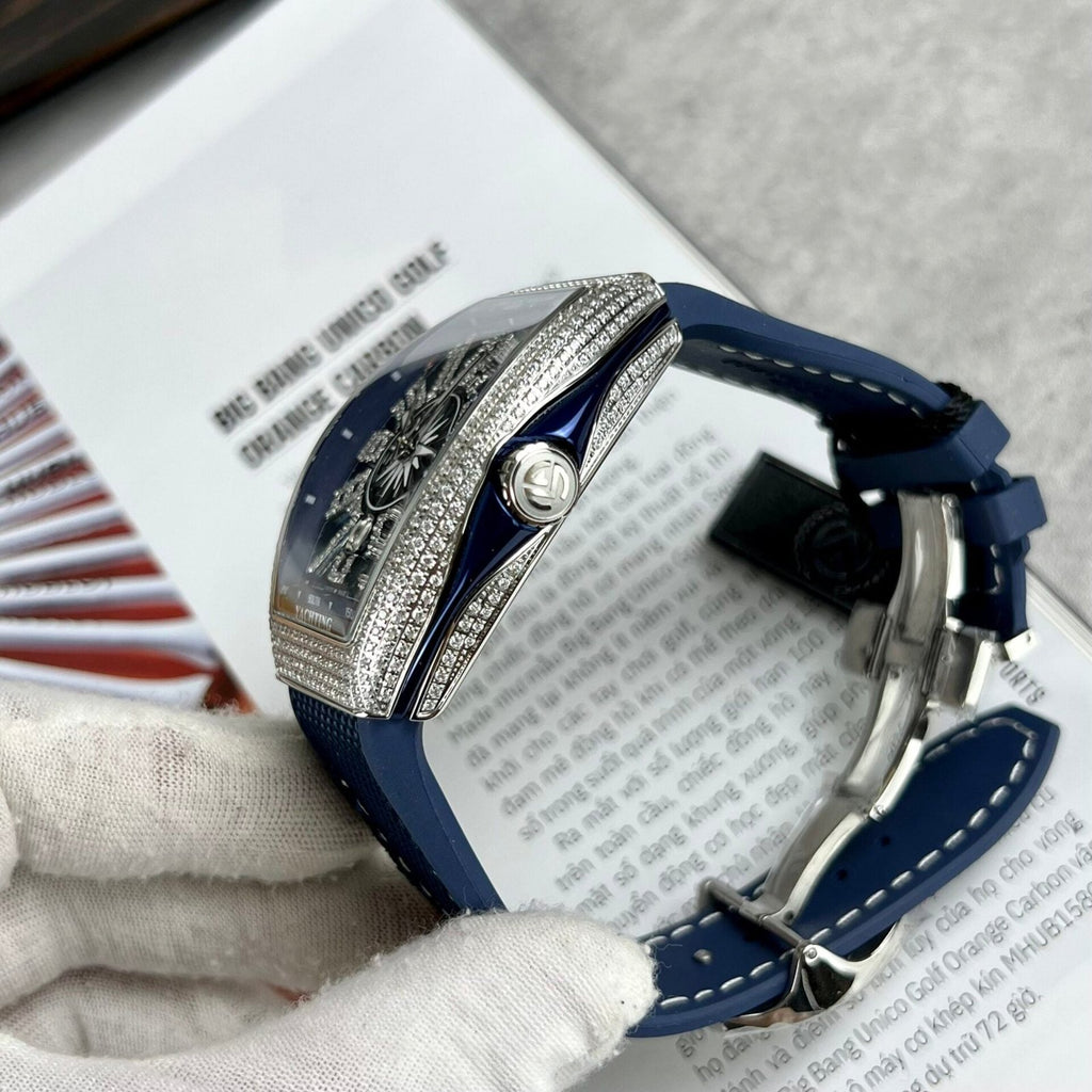 Franck Muller V45 Blue Dial Watch Rubber Strap 45mm