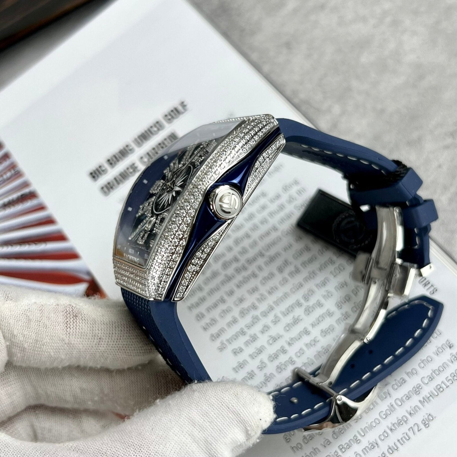 Franck Muller V45 Blue Dial Watch Rubber Strap 45mm