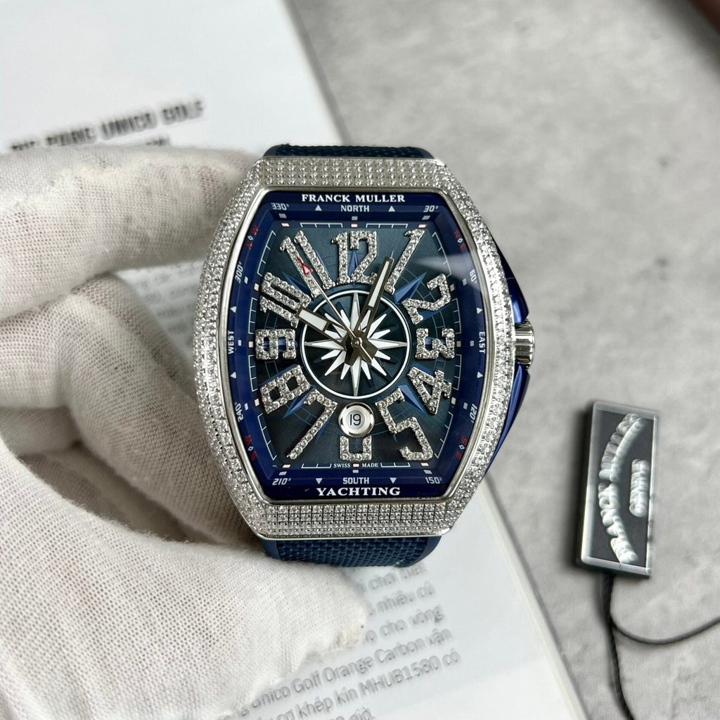 Franck Muller V45 Blue Dial Watch Rubber Strap 45mm