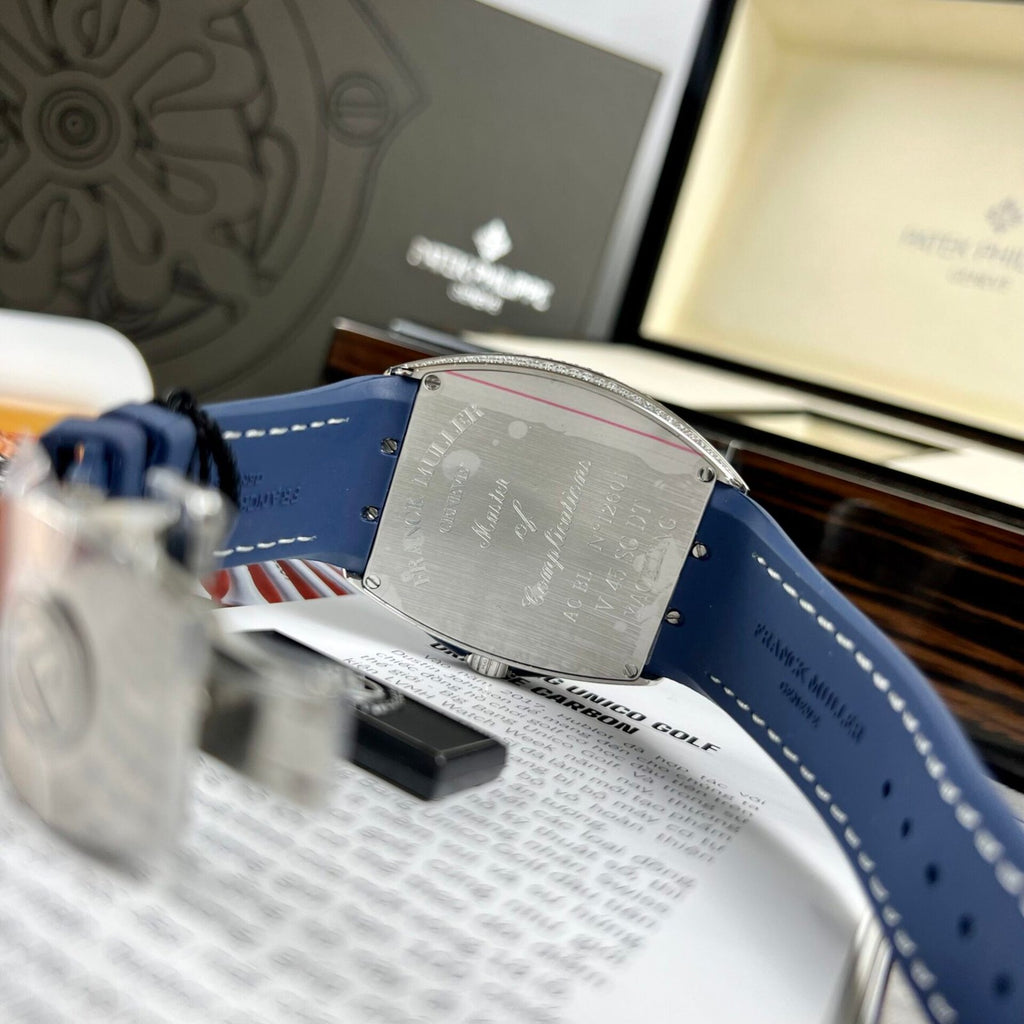 Franck Muller V45 Blue Dial Watch Rubber Strap 45mm