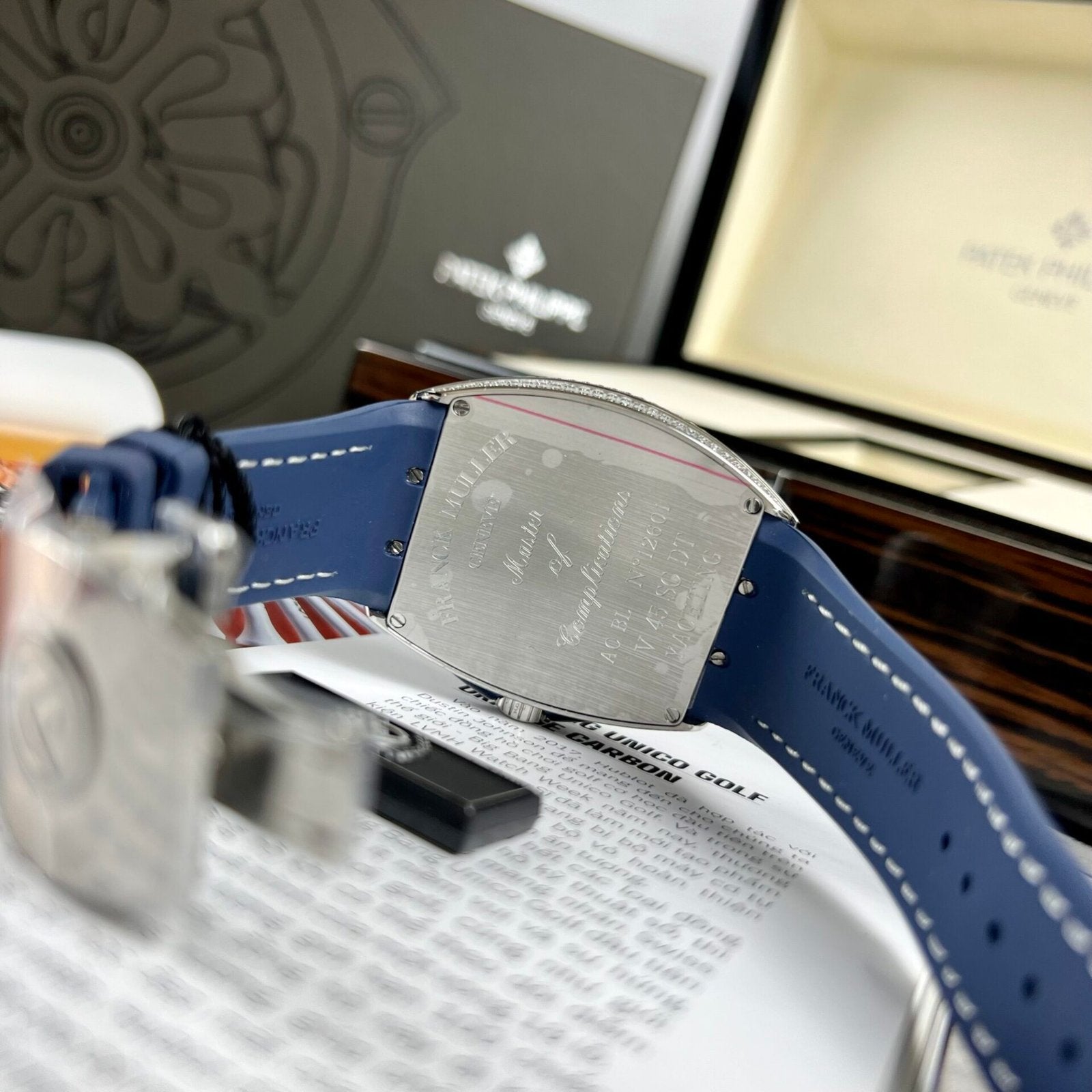 Franck Muller V45 Blue Dial Watch Rubber Strap 45mm