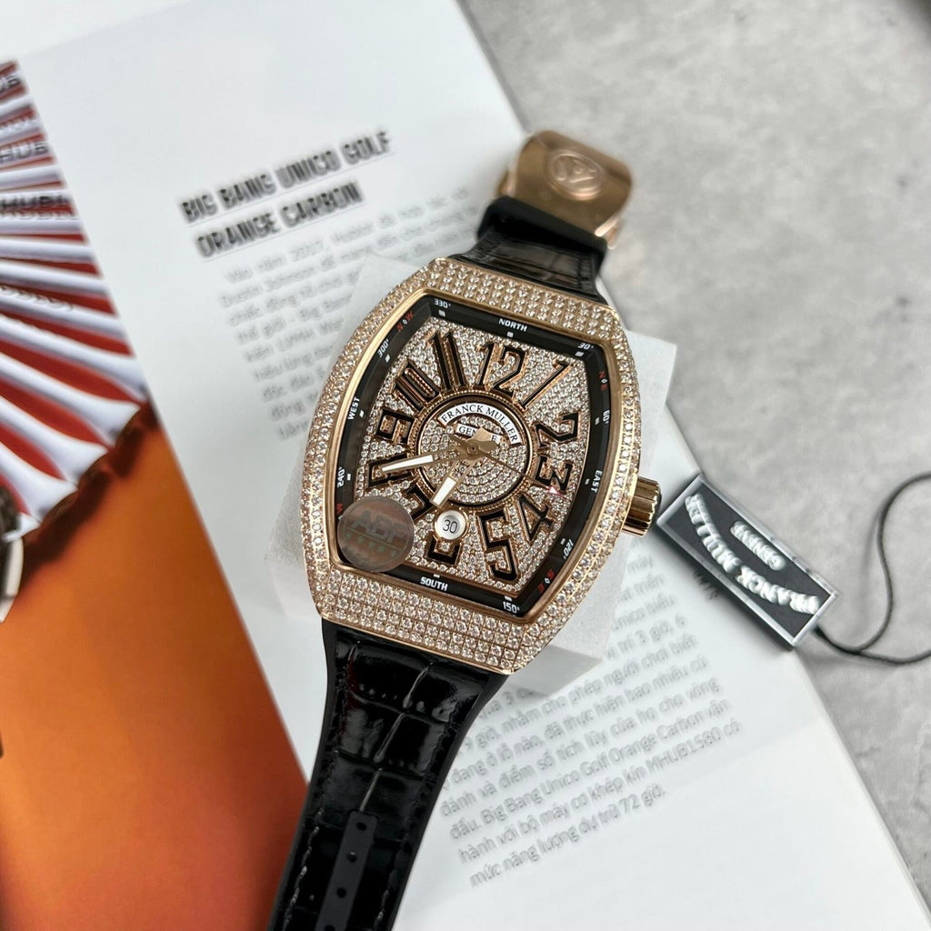 Franck Muller Vanguard V45 Watch With Full Rose Gold Diamonds 45mm