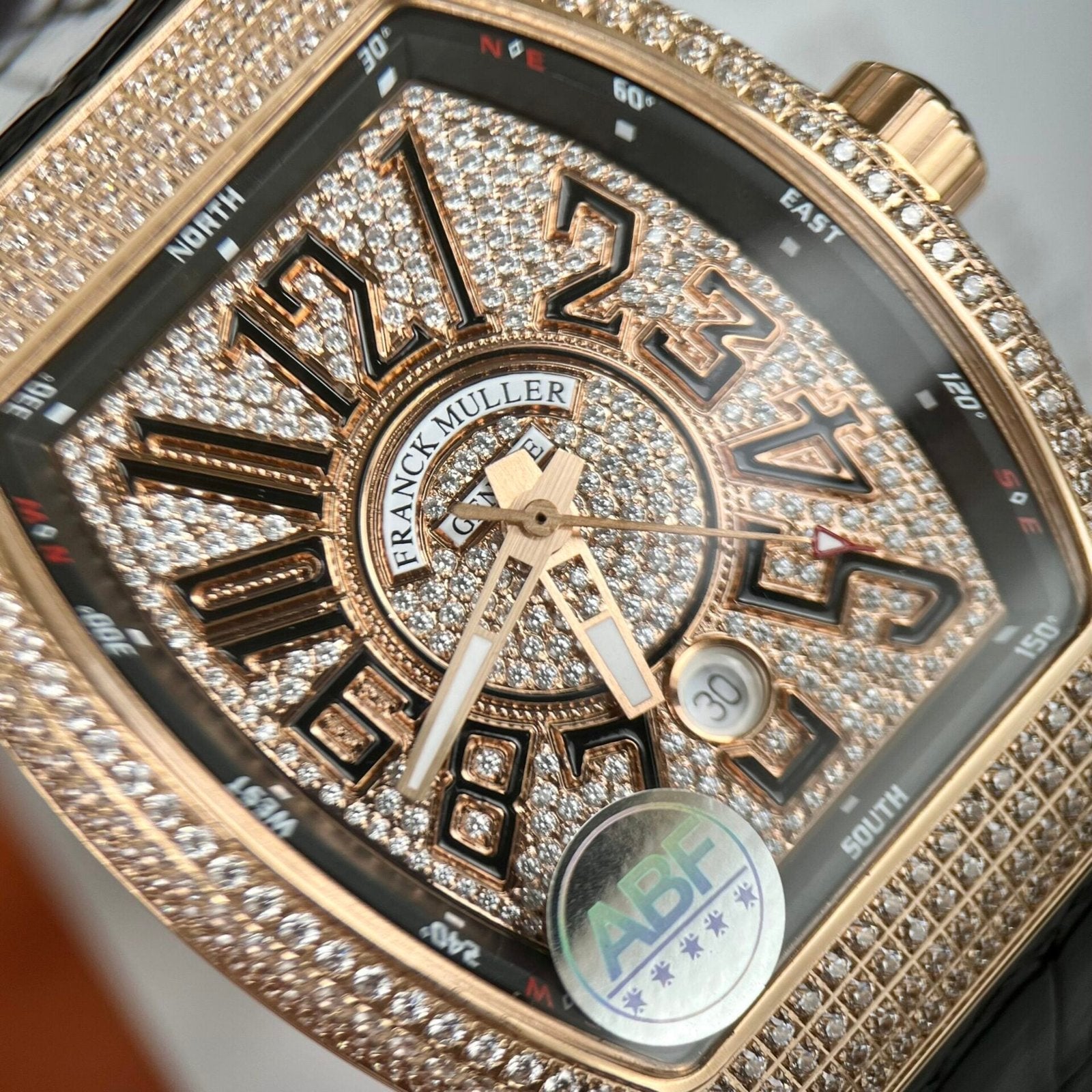 Franck Muller Vanguard V45 Watch With Full Rose Gold Diamonds 45mm