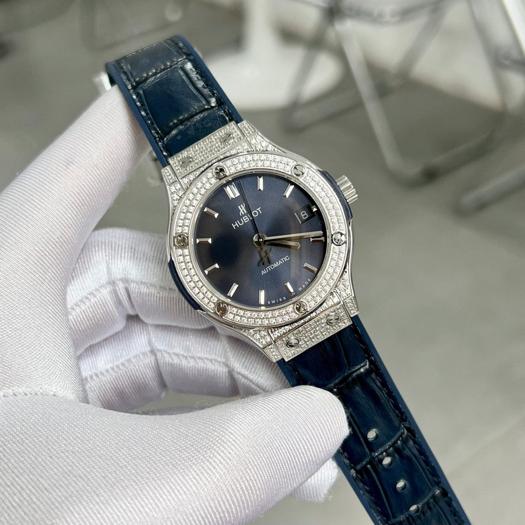Hublot  Watch With Full Diamond Case Blue 38mm