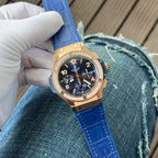 Hublot Big Bang Chronograph Watch King Gold Blue With Diamond Bezel 44mm