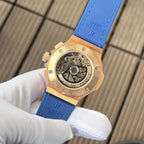 Hublot Big Bang Chronograph Watch King Gold Blue With Diamond Bezel 44mm