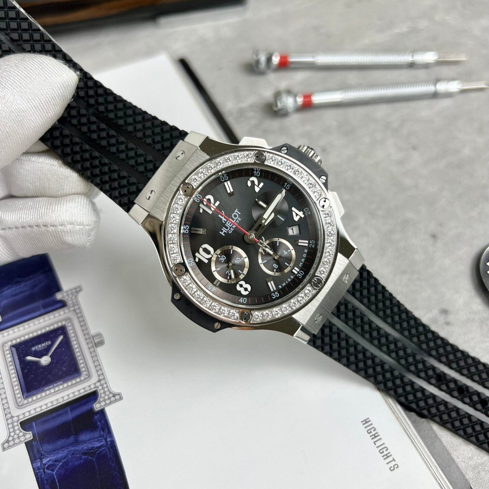 Hublot  Watch Big Bang Geneve Chronograph With Diamonds Bezel 44mm