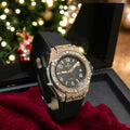 Hublot Big Bang One Click Black Dial Watch Gold Wrapped + Moissanite Diamonds Baguette 39mm