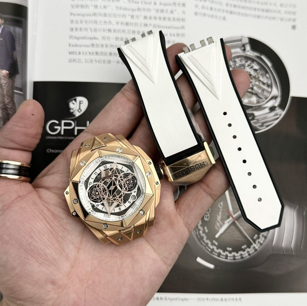 Hublot Watch Big Bang Sang Bleu II King Gold White Dial 45mm