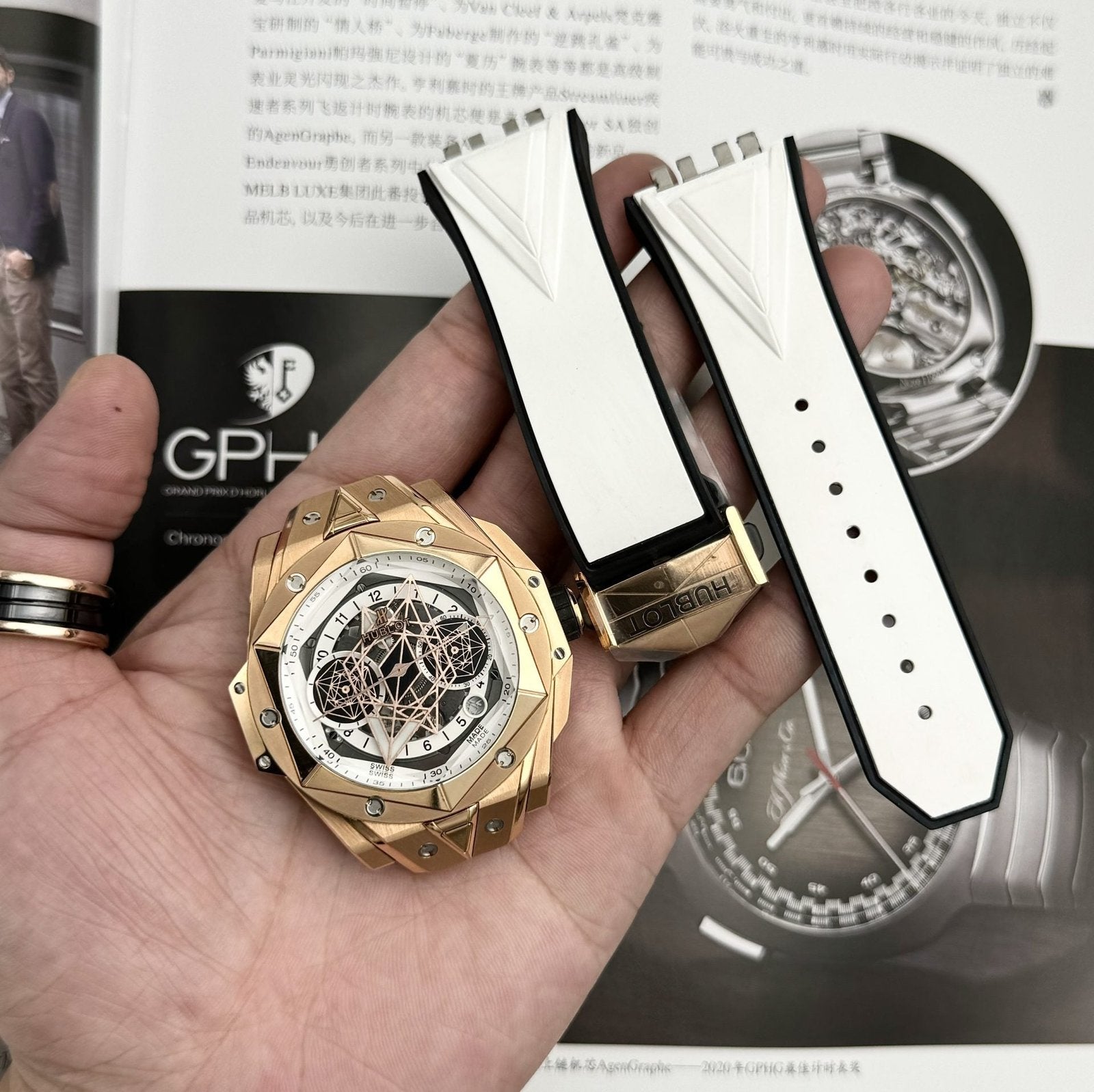 Hublot Watch Big Bang Sang Bleu II King Gold White Dial 45mm