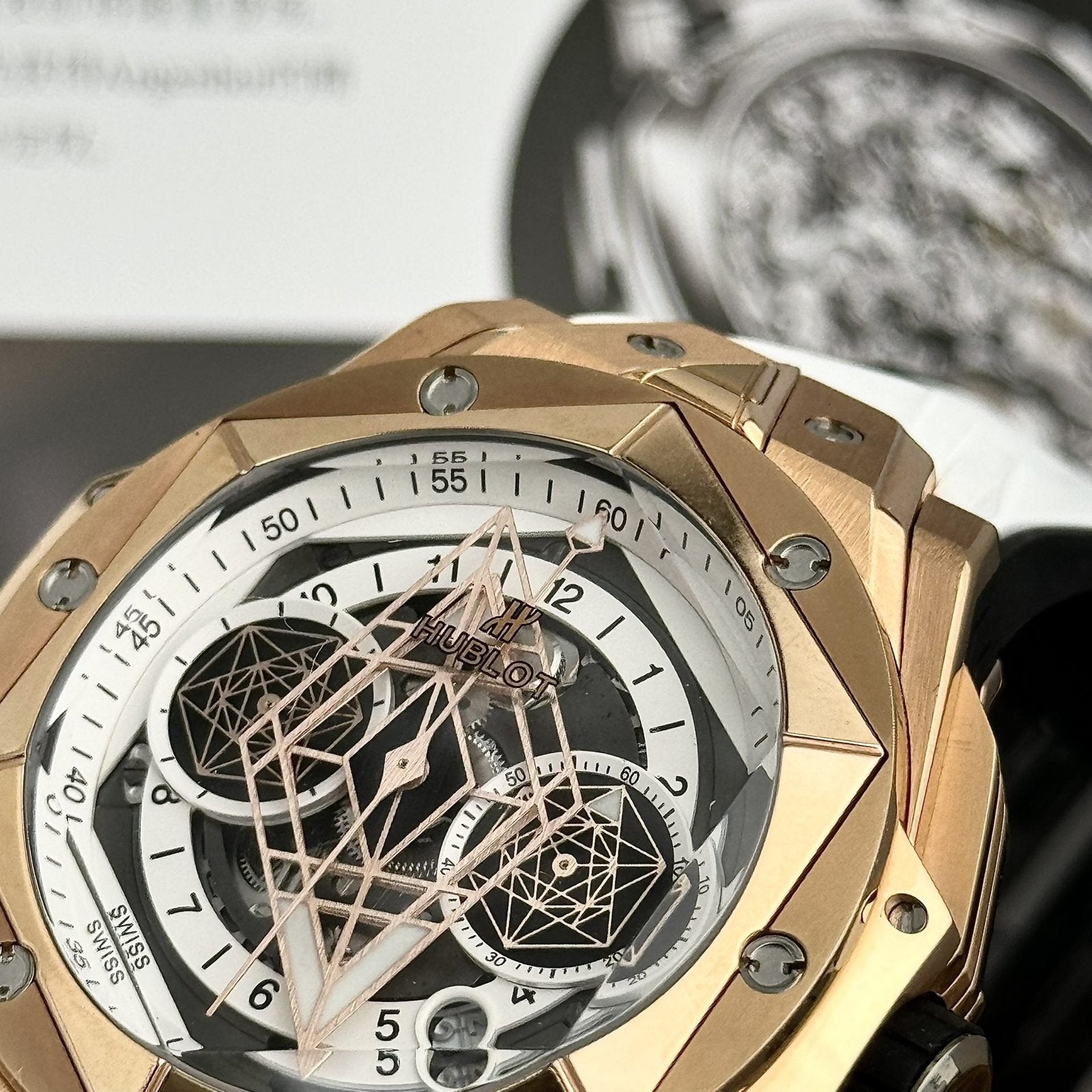 Hublot Watch Big Bang Sang Bleu II King Gold White Dial 45mm