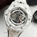 Hublot Big Bang Sang Bleu Watch White Ceramic Rubber Strap 45mm