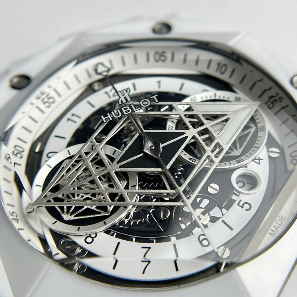 Hublot Big Bang Sang Bleu Watch White Ceramic Rubber Strap 45mm
