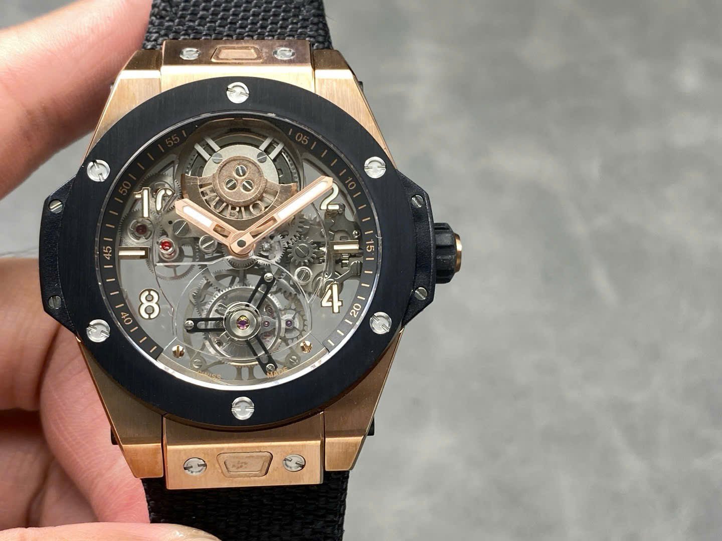 Hublot Big Bang Tourbillon Skeleton Dial Watch Fabric Strap 45mm