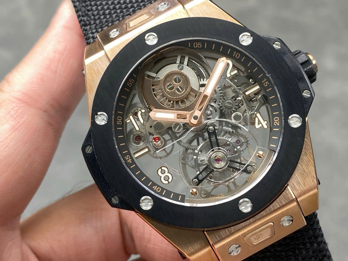 Hublot Big Bang Tourbillon Skeleton Dial Watch Fabric Strap 45mm