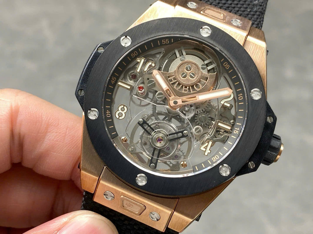 Hublot Big Bang Tourbillon Skeleton Dial Watch Fabric Strap 45mm