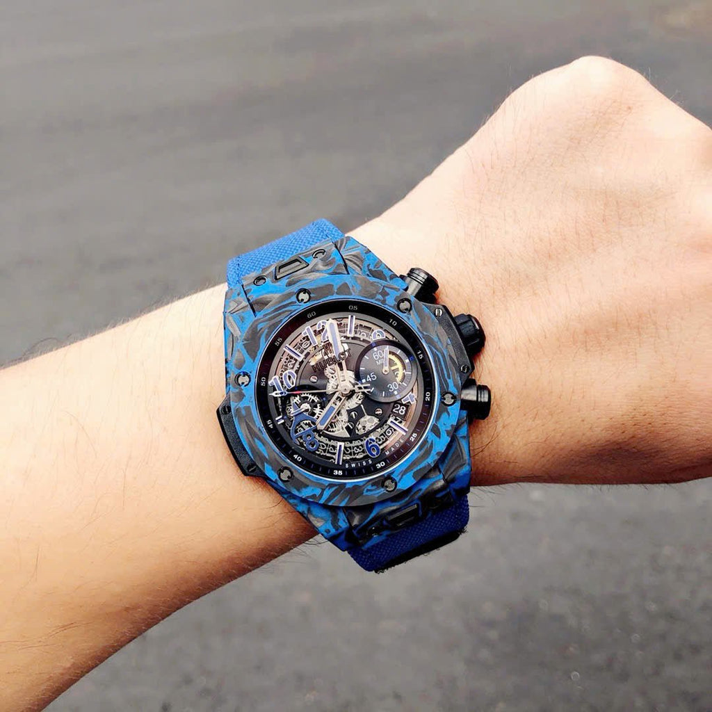 Hublot Big Bang Unico Blue Carbon Watch Fabric Strap 45mm