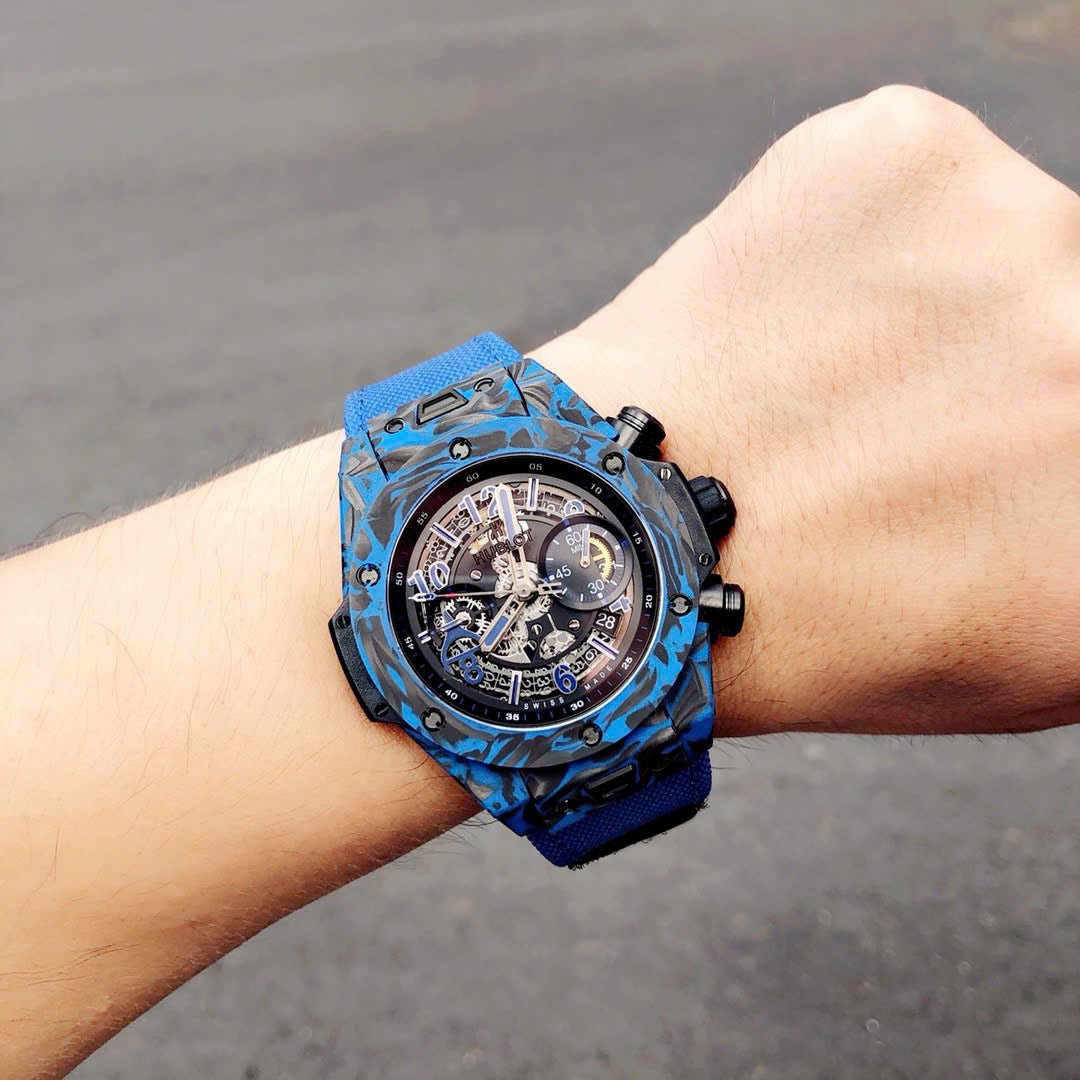 Hublot Big Bang Unico Blue Carbon Watch Fabric Strap 45mm