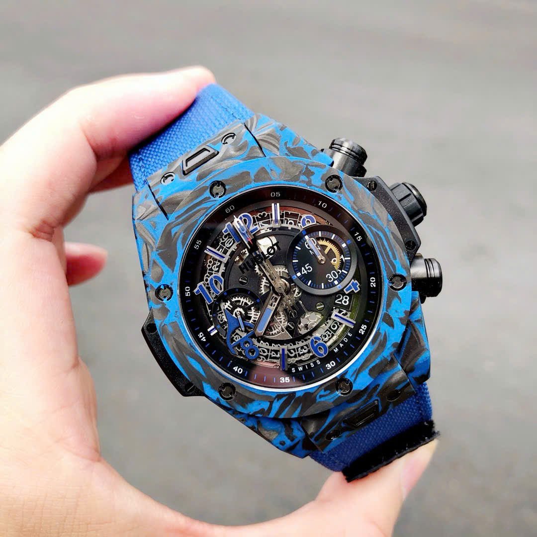 Hublot Big Bang Unico Blue Carbon Watch Fabric Strap 45mm