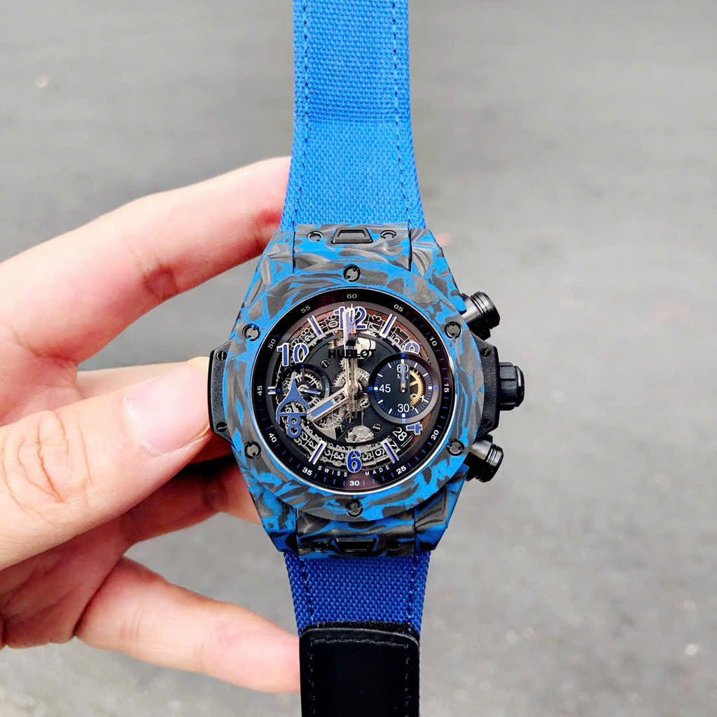 Hublot Big Bang Unico Blue Carbon Watch Fabric Strap 45mm