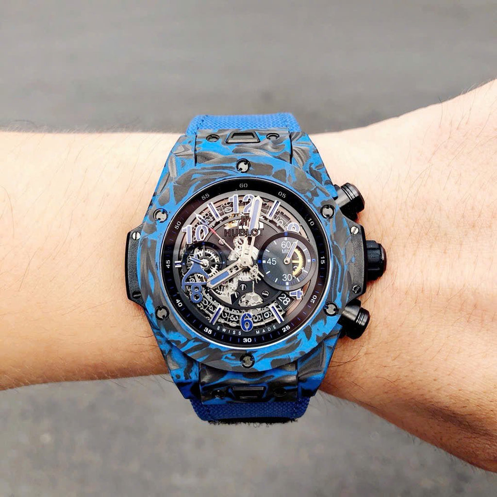 Hublot Big Bang Unico Blue Carbon Watch Fabric Strap 45mm