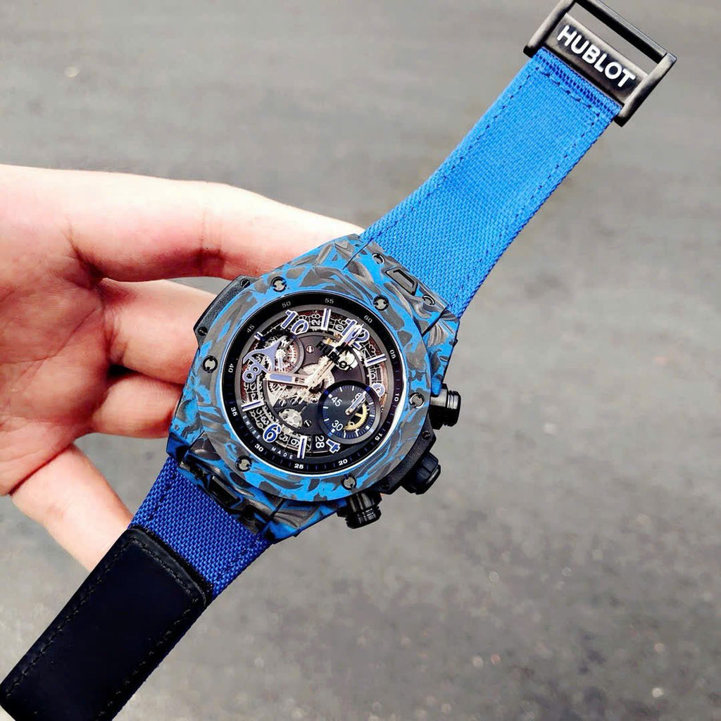 Hublot Big Bang Unico Blue Carbon Watch Fabric Strap 45mm