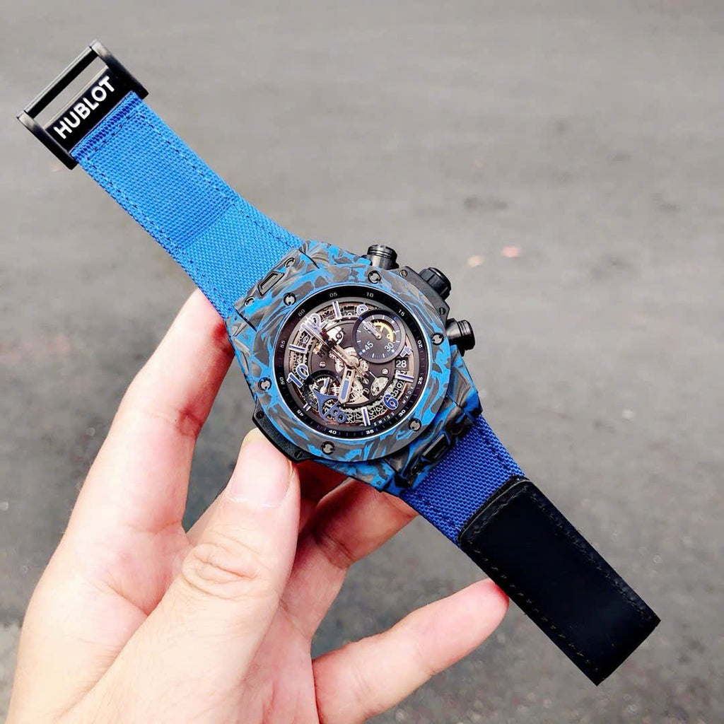 Hublot Big Bang Unico Blue Carbon Watch Fabric Strap 45mm