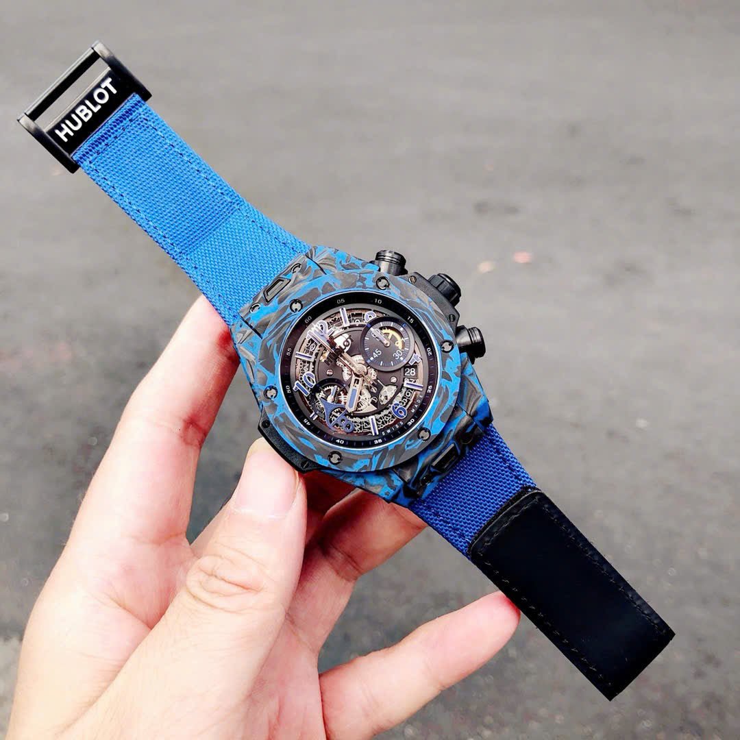 Hublot Big Bang Unico Blue Carbon Watch Fabric Strap 45mm