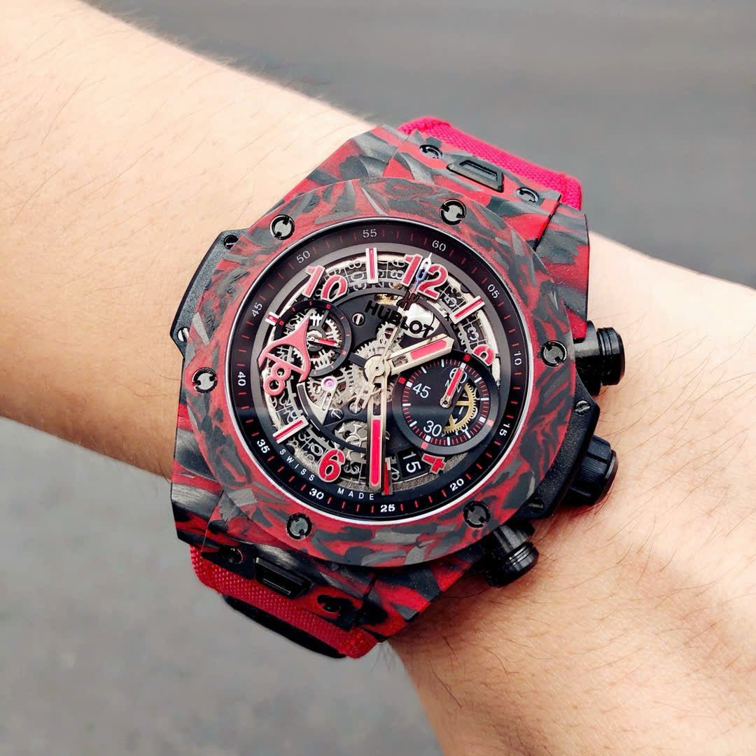 Hublot Big Bang Unico Red Carbon  Watch Fabric Strap 45mm