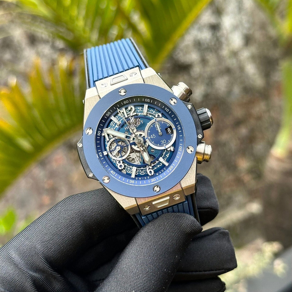 Hublot Watch Big Bang Unico Titanium Blue Dial Rubber Strap 44mm